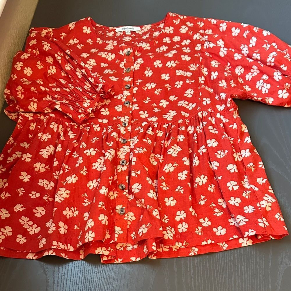 Madewell Red Floral Blouse